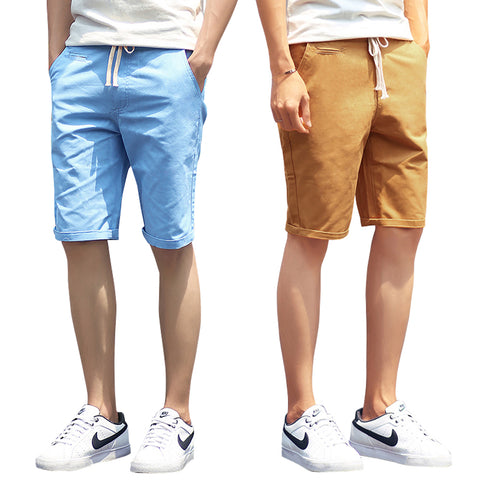 Shorts Men 2016 Summer Fashion Solid Mens Shorts Casual Cotton Slim Bermuda Masculina Beach Shorts Classic Knee Length Shorts
