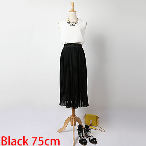 GAREMAY Women Long Chiffon Skirts Summer Pleated Black White Skirt School Faldas Largas Maxi Saia Bohemian Skirt For Women 3019