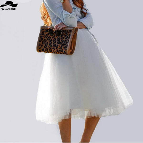 New Women Chiffon Tulle Skirt White Faldas High Waist Midi Calf Chiffon Plus Size Grunge Jupe Female Tutu Skirts