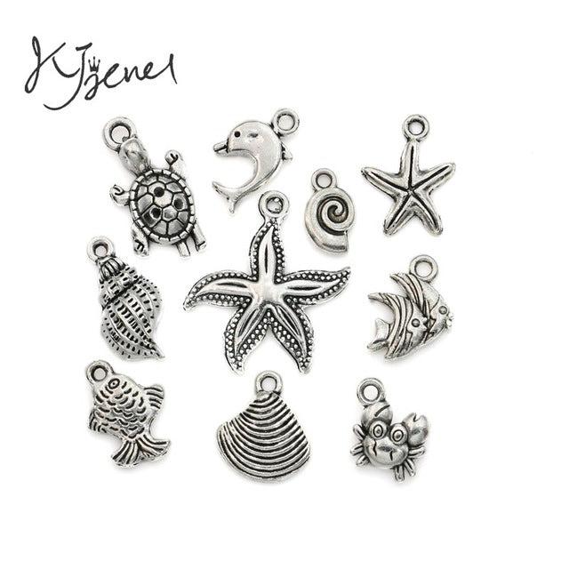 Mixed Tibetan Silver Plated Ocean Dolphin Hippocampus Penguin Shell Charms Pendant Jewelry Making Diy Charm Handmade Crafts c019