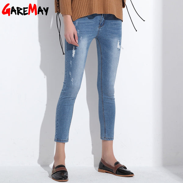 Ripped Jeans For Women Skinny Denim Capri Jeans Femme Stretch Female Jeans Vaqueros Mujer Slim Pencil Pants For Women GAREMAY