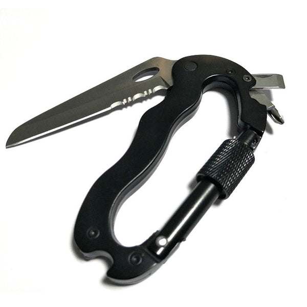 Outdoor Multi-function EDC Tool 5 in 1 With Knife Screwdriver Aluminum Climbing Carabiner Hook Gear Multi Tool Buckle Rock Lock