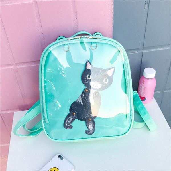 MSMO Lovely Cat Ear Leather Backpacks Candy Color Transparent Bag Women Shoulder Bags School Teenage Girls Travel Bagpack Itabag