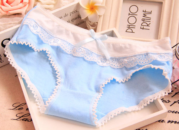 [Quecoo] 2016 Girl Series cotton candy-colored lace panties B809 XL, underwear women sexy underwear cute bow Women's panties