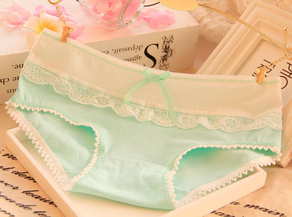 [Quecoo] 2016 Girl Series cotton candy-colored lace panties B809 XL, underwear women sexy underwear cute bow Women's panties