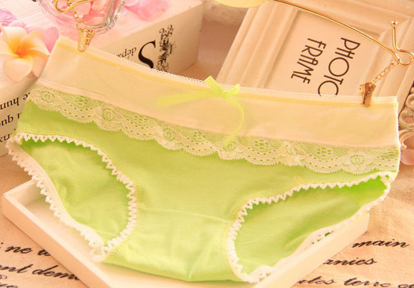 [Quecoo] 2016 Girl Series cotton candy-colored lace panties B809 XL, underwear women sexy underwear cute bow Women's panties