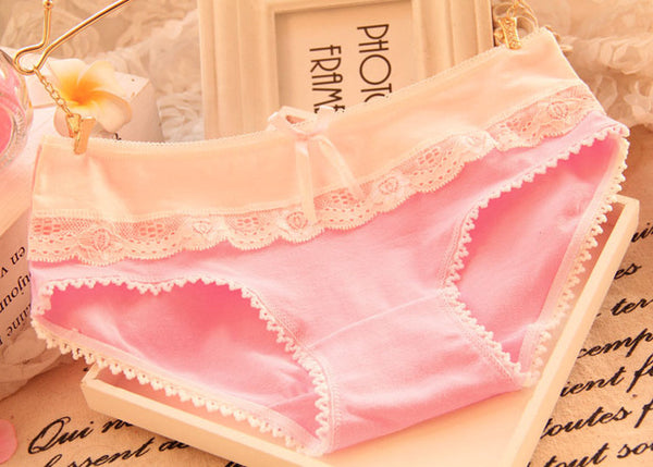 [Quecoo] 2016 Girl Series cotton candy-colored lace panties B809 XL, underwear women sexy underwear cute bow Women's panties