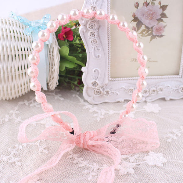 Fashion Women Lace Headbands Hair Accessories Imitated Pearl Scrunchy Hair Bows Elastic Hair Bands Flower Hairbands