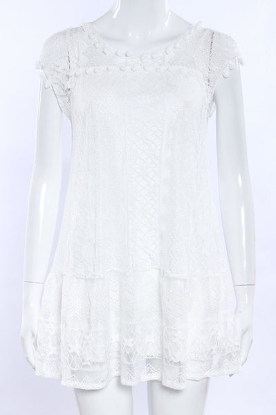 Sexy White Beach Dress Lace Summer Dress Women Short Dress O-Neck Casual Dresses Plus Size S-5XL