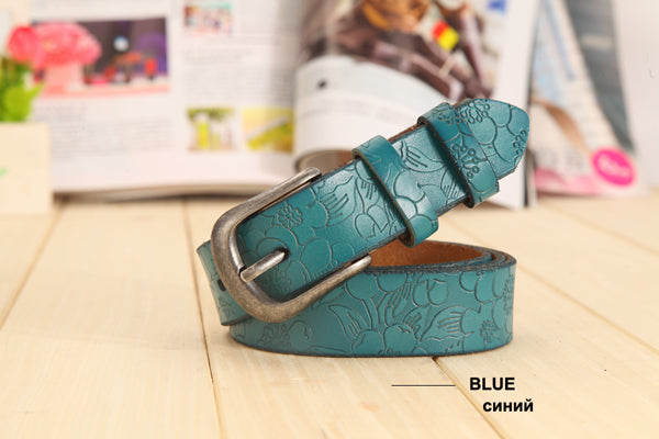 [DWTS]2016 New Women Belt Thin Genuine Leather Belt woman 5 Colour Floral carved Belts For Women Ceinture Femme