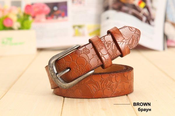 [DWTS]2016 New Women Belt Thin Genuine Leather Belt woman 5 Colour Floral carved Belts For Women Ceinture Femme