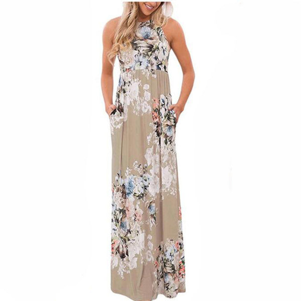 Boho Floral Printed Sundress O-neck Summer Sexy Pleated Maxi Dress 2017 Casual Beachwear Femininos Vestidos Plus Size LX328