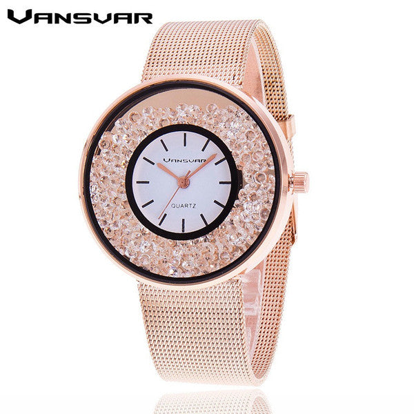 Hot Fashion Stainless Steel Rose Gold & Silver Wrist Wtach Luxury Women Rhinestone Watches Quartz Watch BW1900