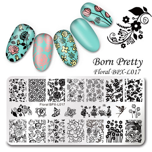 Various Flower Pattern Rectangle Nail Stamp Image Plate BORN PRETTY Floral Design Stamping Template