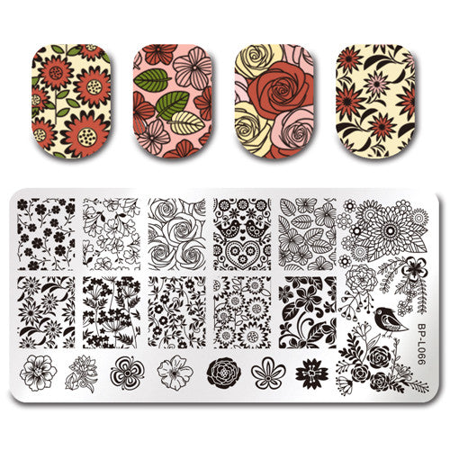 Various Flower Pattern Rectangle Nail Stamp Image Plate BORN PRETTY Floral Design Stamping Template