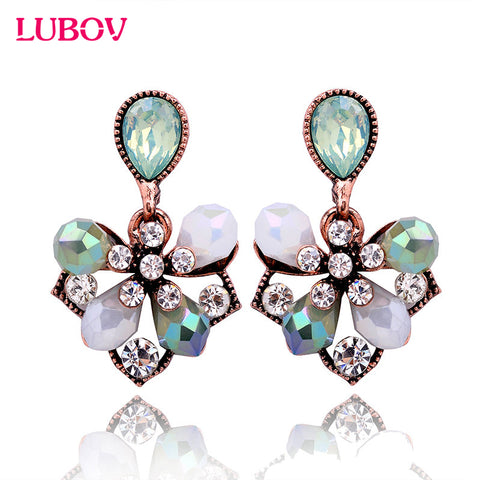 1 Pair Gorgeous Elegant Flower Petals Stud Earrings Fashion Women Rhinestone Earrings Party Jewelry Gift for Girlfriend