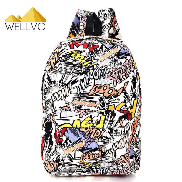 Graffiti Canvas Backpack Students School Bag For Teenage Girls Boys Backpacks Street Bags Cartoon Printing Rucksack Cool XA1065C