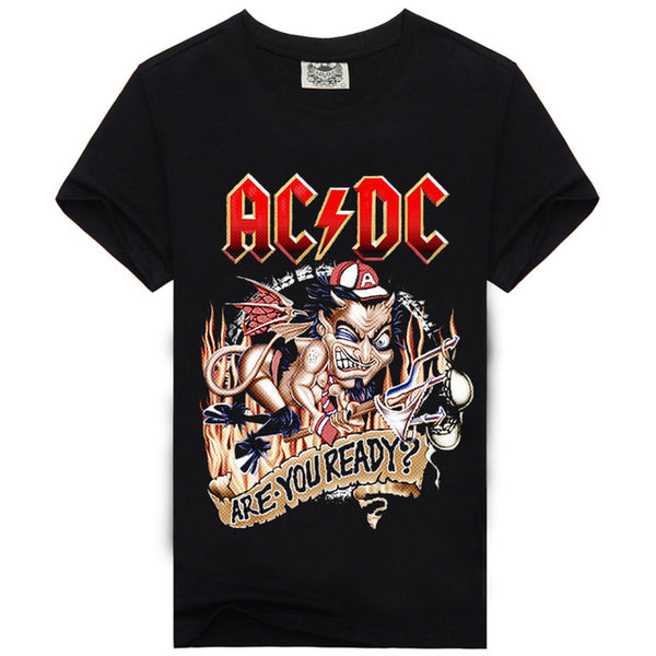 [Rocksir] print men's t-shirts 2016 Fashion AC DC rock band tanks Tee Cool black t shirt personality t shirt for Mens brand tops