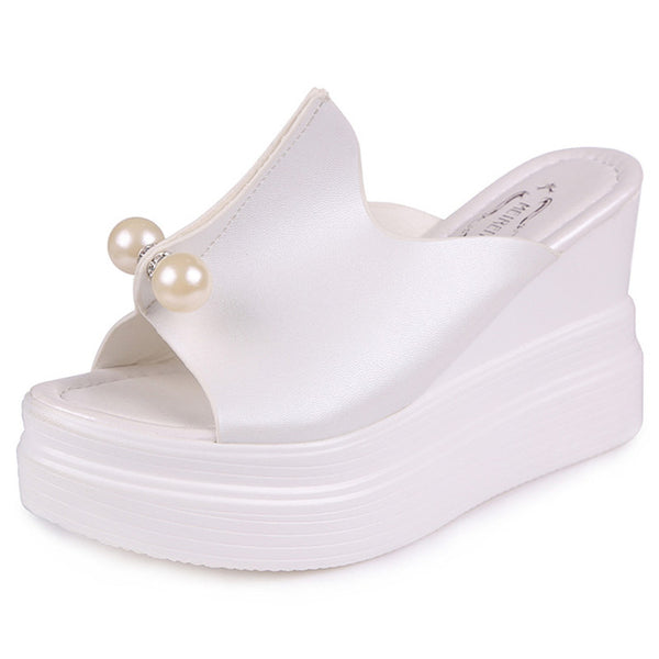 Designer Women Summer Sandals Thick Heel Platform Wedges Sexy Beading Slippers