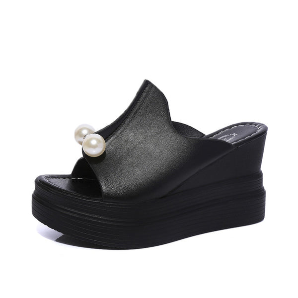 Designer Women Summer Sandals Thick Heel Platform Wedges Sexy Beading Slippers