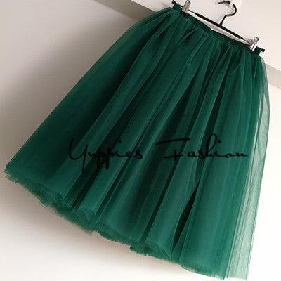 7 Layers Midi Tulle Skirts Womens Fashion TUTU Skirt Elegant Wedding Bridal Bridesmaid Skirt Wedding Lolita Underskirt Petticoat