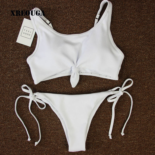 Hot Sale White Knitting Sexy Bikini Sets Women Bow Bandage Low Waist Maillot de Bain Strappy lady Biquini Bathing Suit  BKYX05