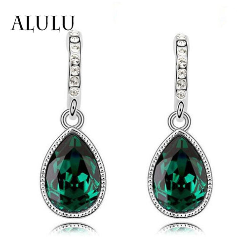 Fashion Green Main Color Drop Earrings female Silver Plated Crystal Long Earring For Women Rhinestone Drop Earrings brincos