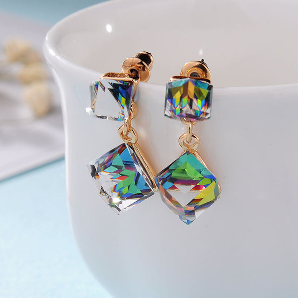 Fashion fine jewelry charm earrings with stones multicolor simple long drop cube crystal red jewelry dangle earrings Brincos