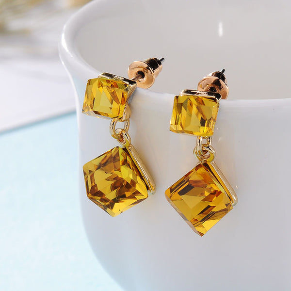 Fashion fine jewelry charm earrings with stones multicolor simple long drop cube crystal red jewelry dangle earrings Brincos