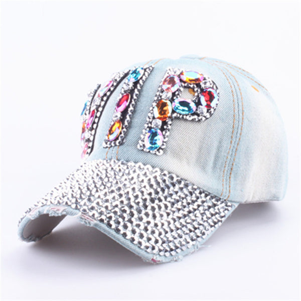 [YARBUU]CAP Wholesale 2017 Hat Rhinestone Print Denim hat Rivet Sun-Shading VIP Baseball Summer Women's Cap Jean Caps hip hop