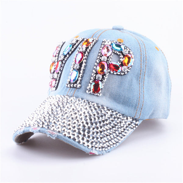 [YARBUU]CAP Wholesale 2017 Hat Rhinestone Print Denim hat Rivet Sun-Shading VIP Baseball Summer Women's Cap Jean Caps hip hop