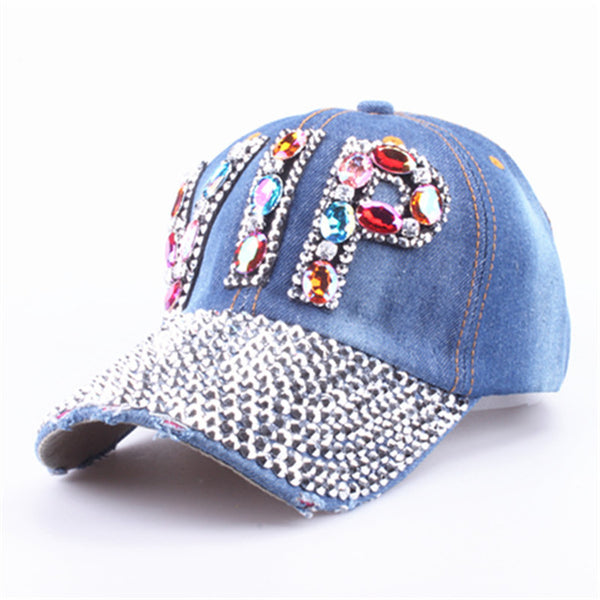 [YARBUU]CAP Wholesale 2017 Hat Rhinestone Print Denim hat Rivet Sun-Shading VIP Baseball Summer Women's Cap Jean Caps hip hop