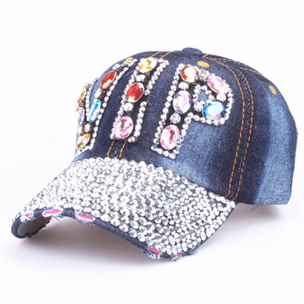 [YARBUU]CAP Wholesale 2017 Hat Rhinestone Print Denim hat Rivet Sun-Shading VIP Baseball Summer Women's Cap Jean Caps hip hop