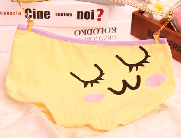 [Quecoo] 2016 Girl Series Cartoon cute face printing cotton panties, underwear women sexy underwear cute Women's panties