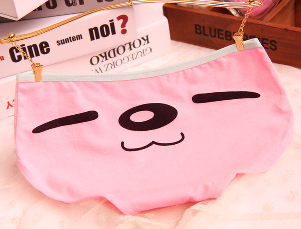 [Quecoo] 2016 Girl Series Cartoon cute face printing cotton panties, underwear women sexy underwear cute Women's panties