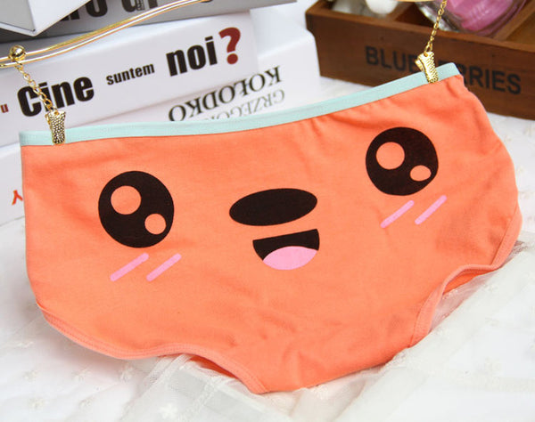 [Quecoo] 2016 Girl Series Cartoon cute face printing cotton panties, underwear women sexy underwear cute Women's panties