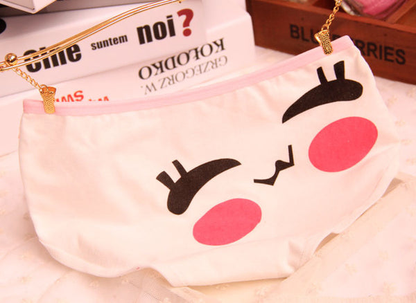 [Quecoo] 2016 Girl Series Cartoon cute face printing cotton panties, underwear women sexy underwear cute Women's panties