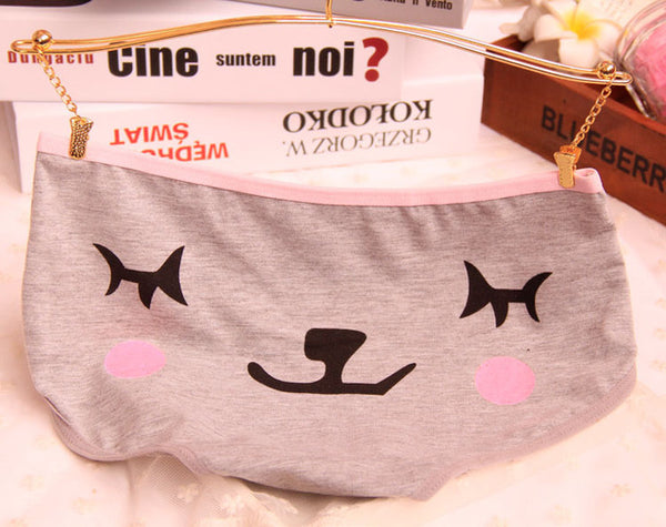 [Quecoo] 2016 Girl Series Cartoon cute face printing cotton panties, underwear women sexy underwear cute Women's panties