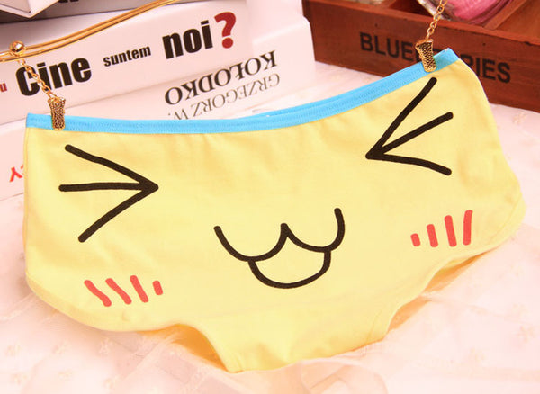 [Quecoo] 2016 Girl Series Cartoon cute face printing cotton panties, underwear women sexy underwear cute Women's panties