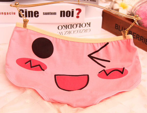 [Quecoo] 2016 Girl Series Cartoon cute face printing cotton panties, underwear women sexy underwear cute Women's panties