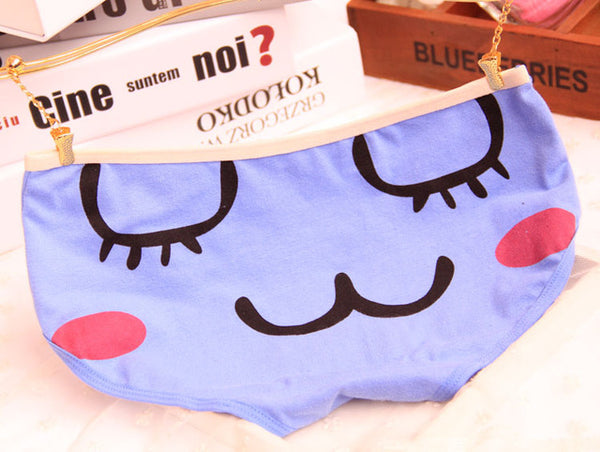 [Quecoo] 2016 Girl Series Cartoon cute face printing cotton panties, underwear women sexy underwear cute Women's panties