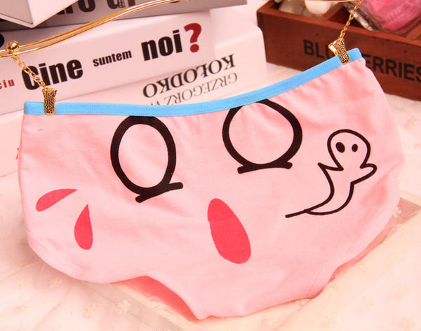 [Quecoo] 2016 Girl Series Cartoon cute face printing cotton panties, underwear women sexy underwear cute Women's panties