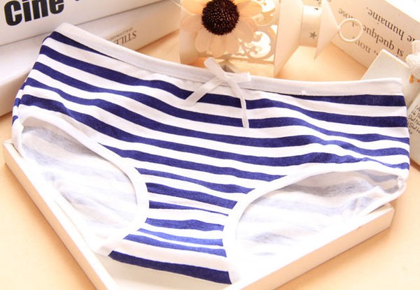 [Quecoo] 2016 Girl Series cotton stripe navy style underwear, underwear women sexy underwear cute bow Women's panties