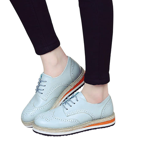 HEE GRAND Brogue Shoes Woman Candy Colors Platform Oxfords British Style Creepers Cut-Outs Flat Casual Women Shoes XWD4233