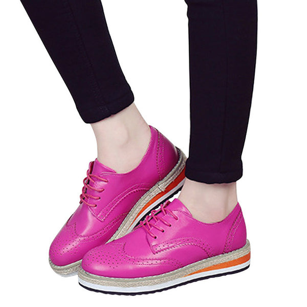HEE GRAND Brogue Shoes Woman Candy Colors Platform Oxfords British Style Creepers Cut-Outs Flat Casual Women Shoes XWD4233