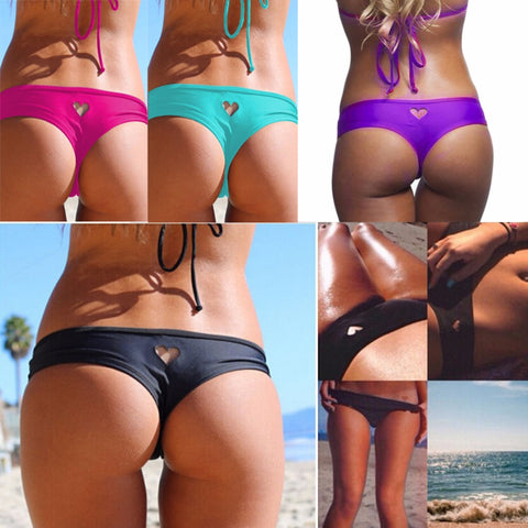 Sexy T-Back Brazilian Ruched Bikini Bottom Thong Swimsuit Bottom Low Waist Women Swimwear Bottom Heart Cutout Beachwear Bottom