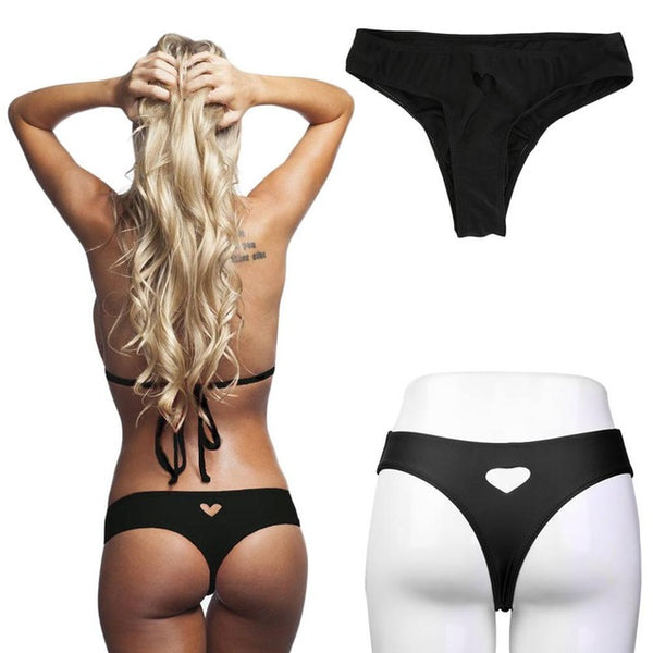 Sexy T-Back Brazilian Ruched Bikini Bottom Thong Swimsuit Bottom Low Waist Women Swimwear Bottom Heart Cutout Beachwear Bottom