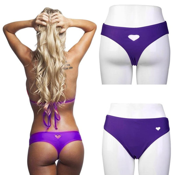 Sexy T-Back Brazilian Ruched Bikini Bottom Thong Swimsuit Bottom Low Waist Women Swimwear Bottom Heart Cutout Beachwear Bottom