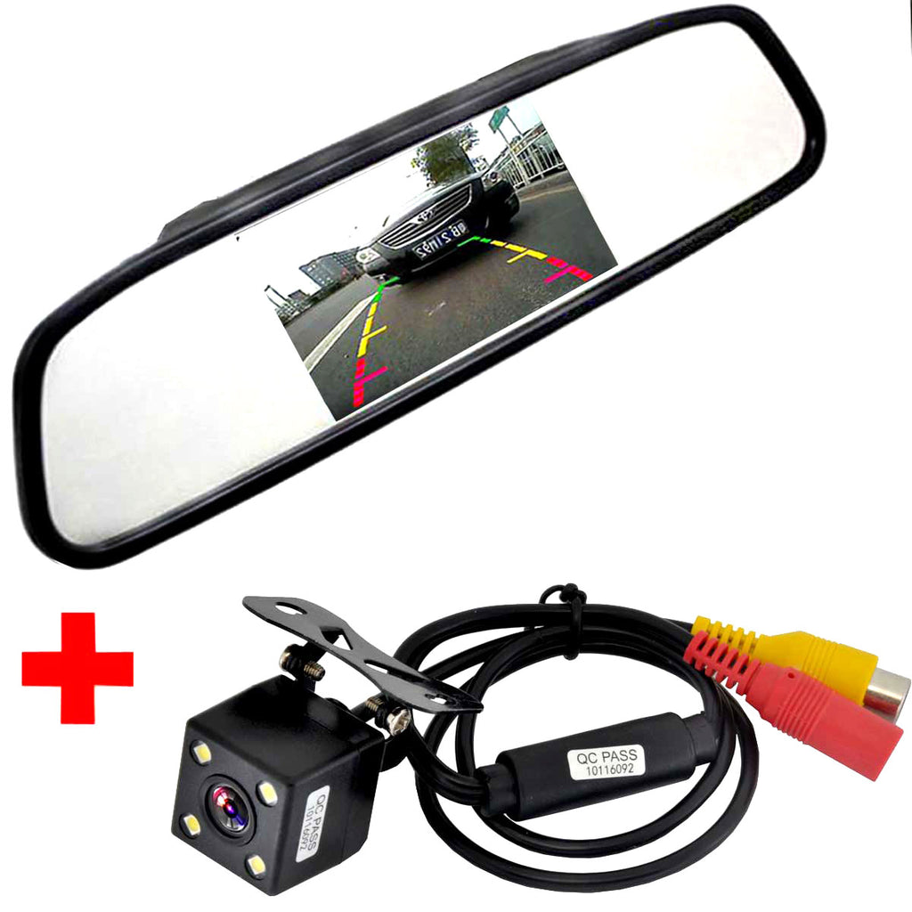 Car HD Video Auto Parking Monitor, LED Night Vision Reversing CCD Car Rear View Camera With 4.3 inch Car Rearview Mirror Monitor