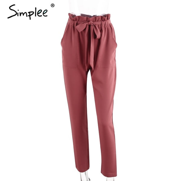 Simplee Apparel OL chiffon high waist harem pants Women stringyselvedge summer style casual pants female 2016 New black trousers